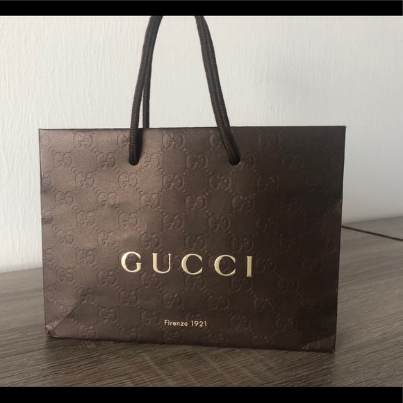 SOLD! Gucci Brown Gold Paper Shopping Gift Bag - Picture 1 of 6